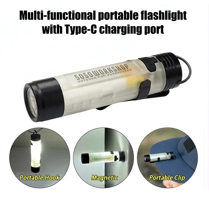 Pocket Mini Flashlight Outdoor LED Key Clip Cap 5050 Torch Long Endurance USB Rechargeable Emergency Hiking Camping Trail