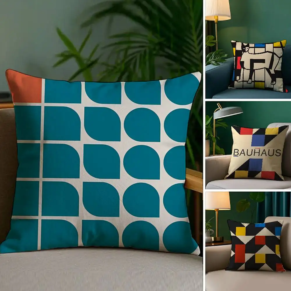 Abstract B-Bauhaus Geometry Pillow Case Plush Fabric Soft Double Sided Print Sofa Cushion Cover Throw Pillow Covers