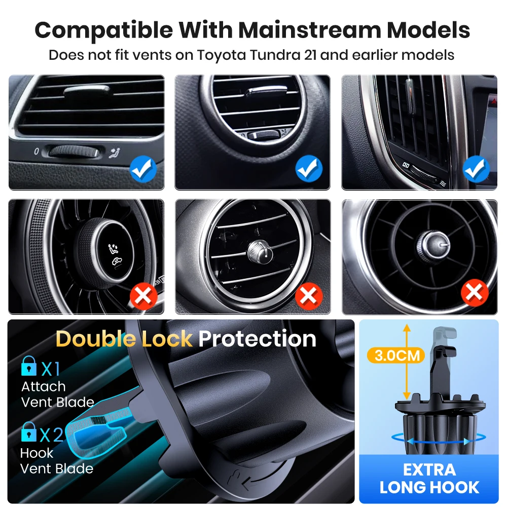 TOPK Car Phone Holder Car Mount with Hook Clip For Car Air Vent 360° Rotation Phone Mount for Cellphones