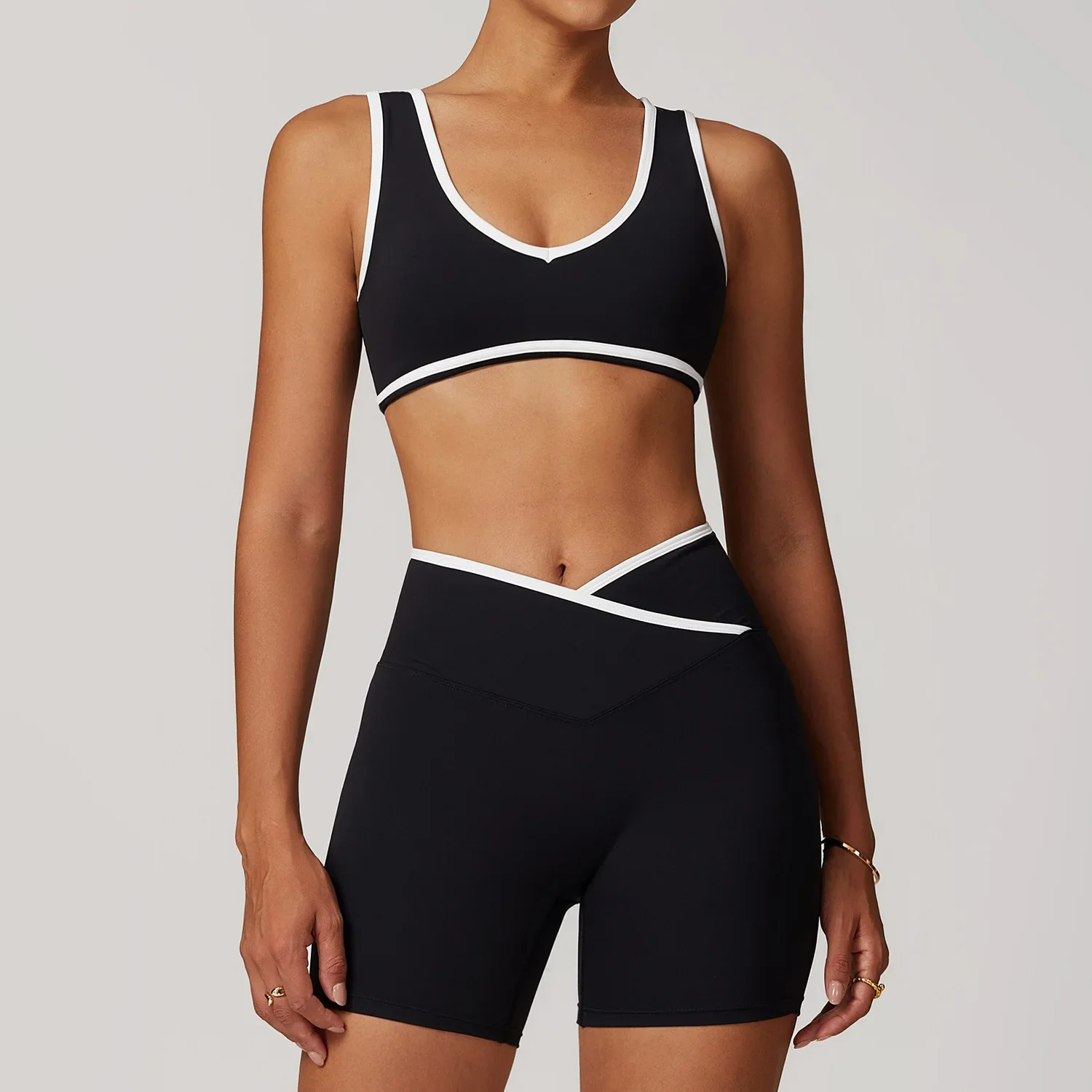 

Seamless Yoga Sets Sports Fitness Cross High Waist Hip Raise Breathable Pants Yoga Suit Workout Clothes Gym Shorts Set for Women