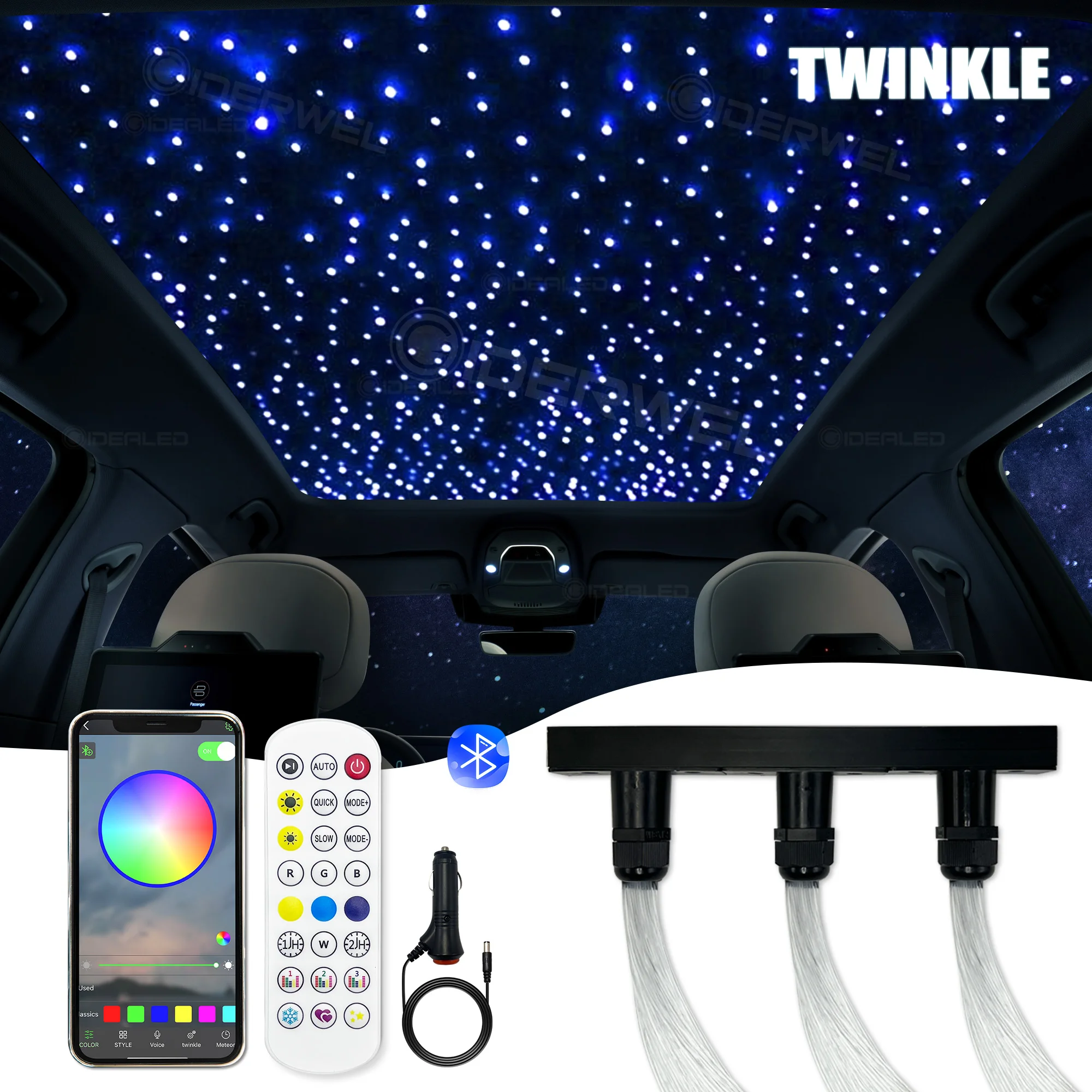 Pequeño Kit de luces LED de fibra óptica, aplicación Bluetooth y control RF, RGBW, efecto cielo estrellado centelleante, luz de techo, Cable de fibra óptica