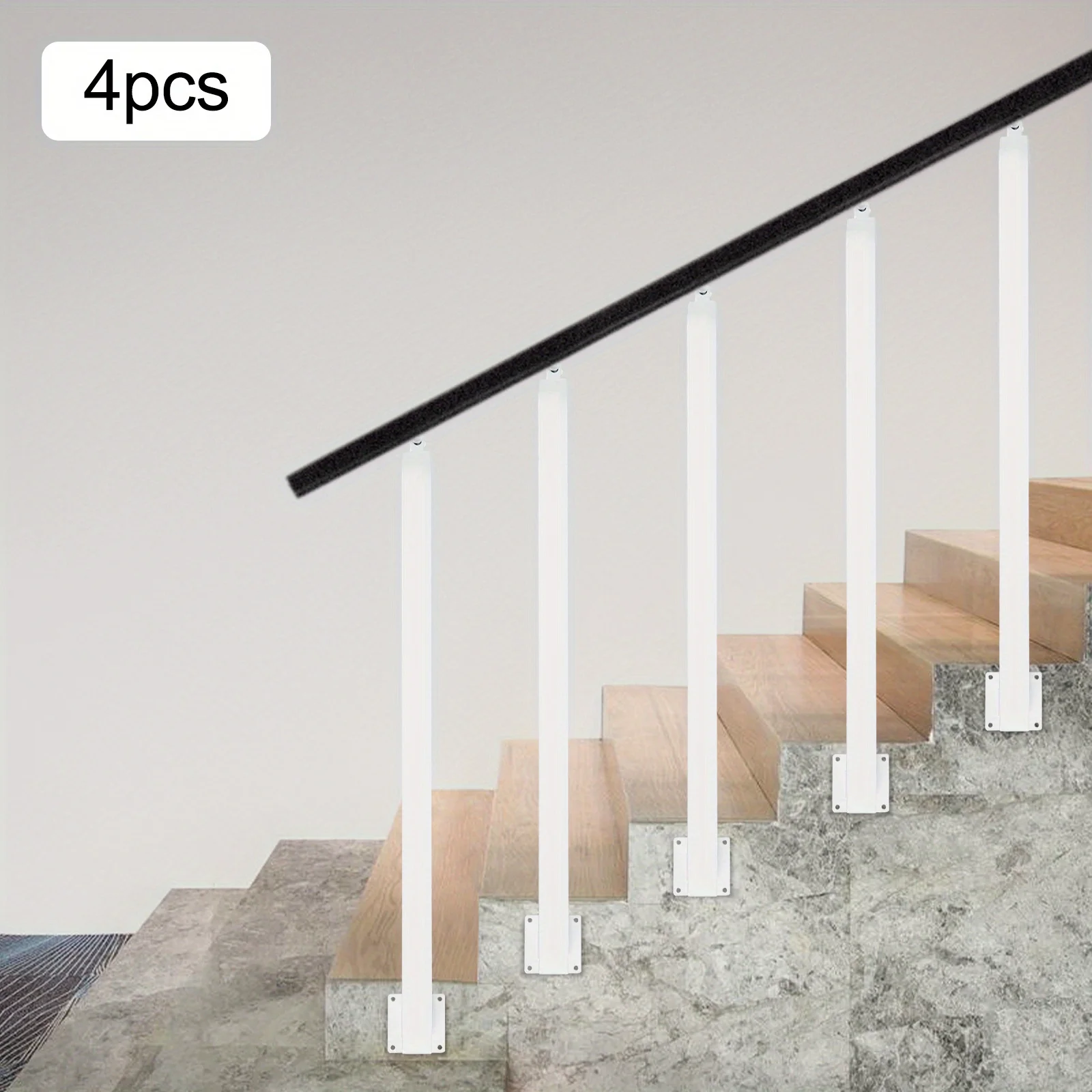 4 Pieces of 85cm Stair Railing Side Installation - White, , , Suitable for Staircases, Villas, Entrances, Corridors