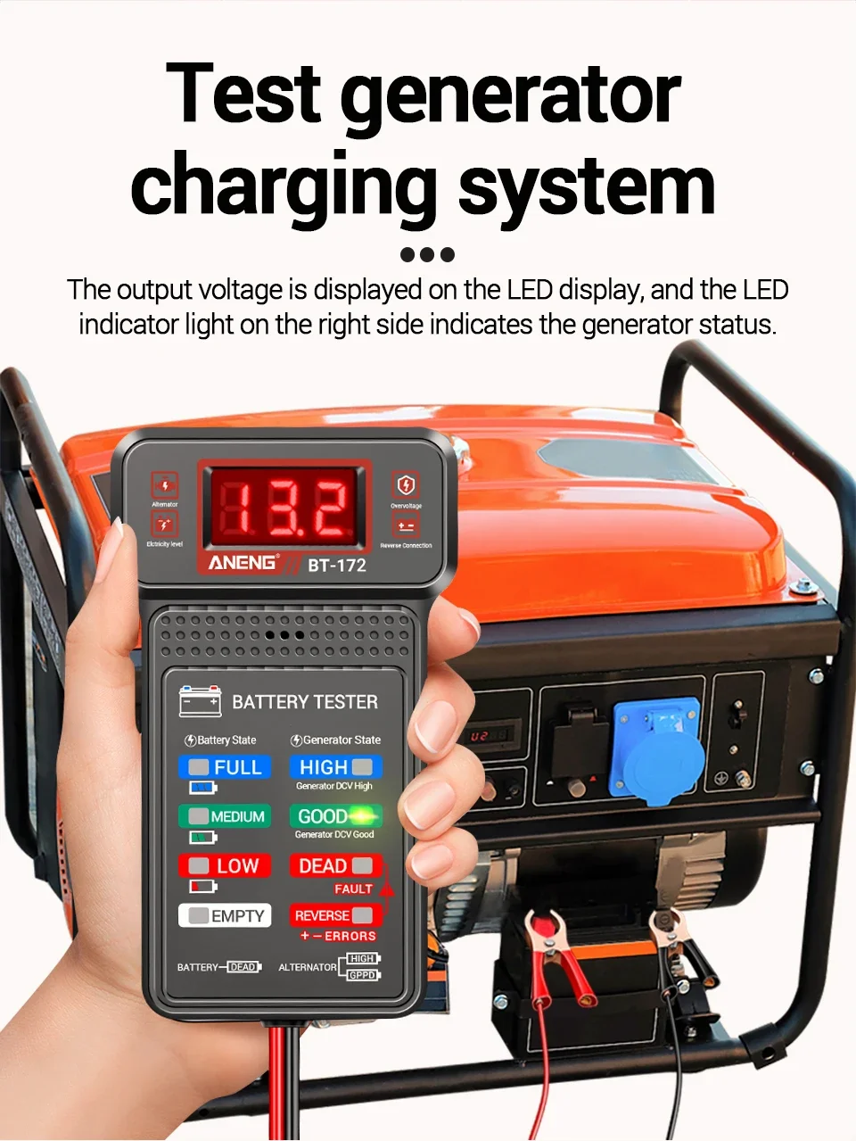 ANENG BT-172 12V Autobatterietester Testclip Farbige LED-Anzeige Rückwärtsanschluss Summer-Alarm Auto-Batterie-Diagnosetool – Detail 6