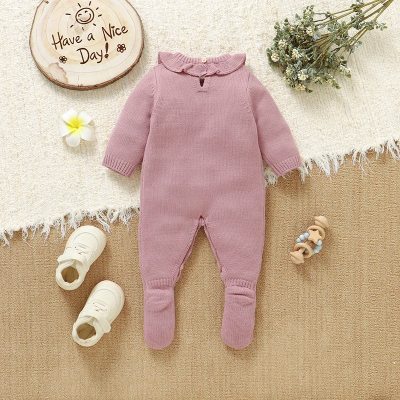Baby Rompers Knitted Newborn Girls Boy Jumpsuit Long Sleeve Foot Wrap Fall Infant Kid Clothes 0-9M Fashion Letters Overalls Warm