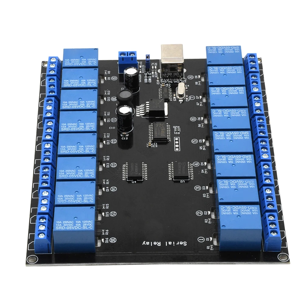 16 قناة 16 CH وحدة تتابع تسلسلي DC 7V-38V 10A 250V تحميل USB لوحة تطوير امدادات الطاقة وحدة التتابع Usb مجلس التتابع