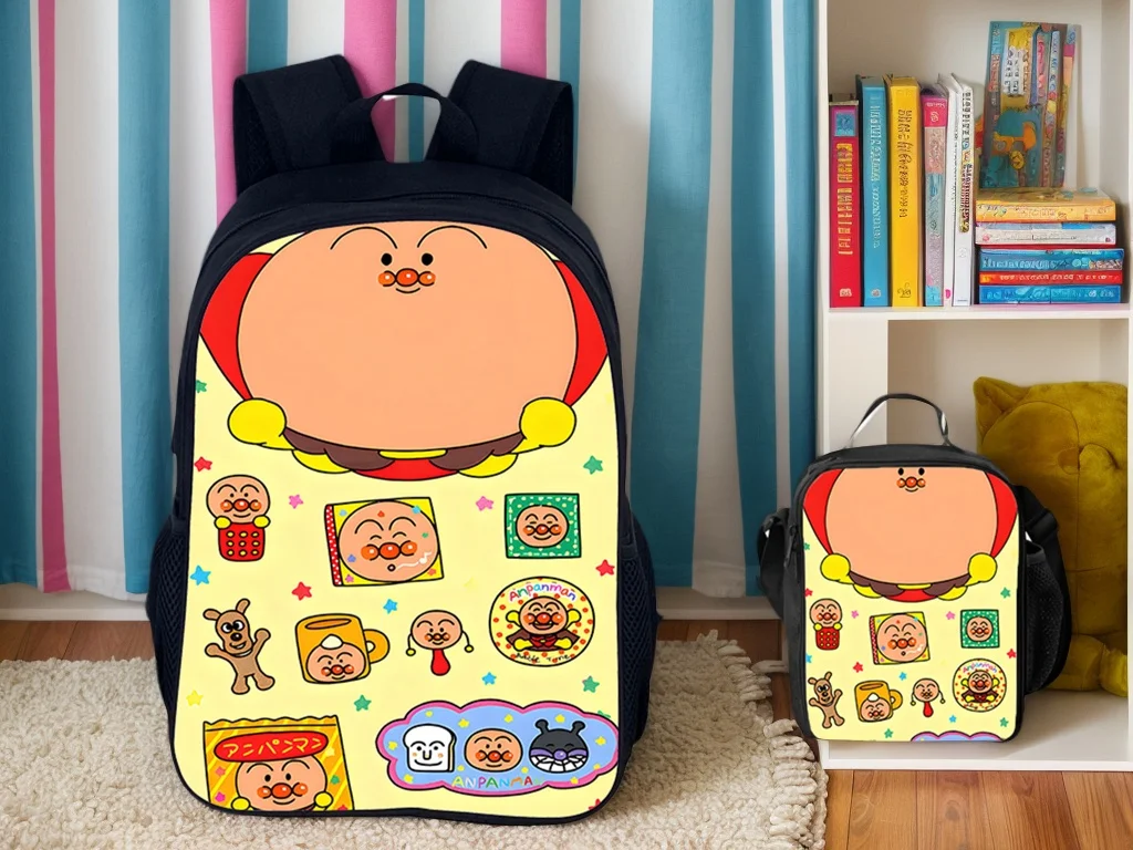 

Children Casual Backpack with Insulated Lunch Box Set,Bread Expert Cartoon Bookbag Durable Rucksack