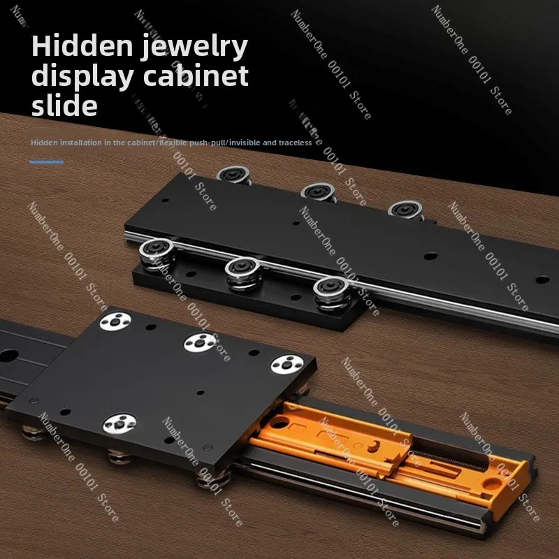 Hidden Jewelry Display Cabinet Buffer Bottom Mounted Track Invisible Damping Track Pull Telescopic Track Pull Table Slide