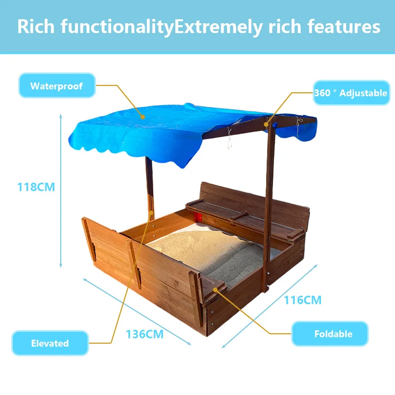 

Direct Trade Sales Unisex Indoor/Outdoor Solid Wood Amusement Outdoor Wooden Sandbox Pool with Sand Fence