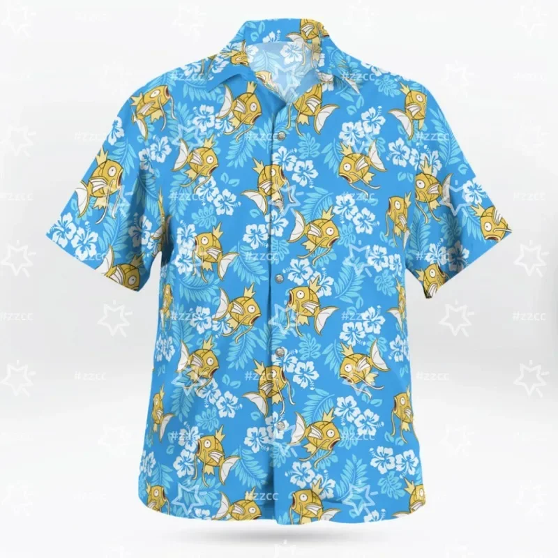 2026-printed-yellow-magikarp-pokemon-blue-hawaiian-shirt-men's-t-shirt-children's-clothing-tee-y2k-woman