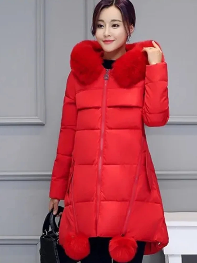 Parkas con cuello de piel sintética con capucha, elegante Abrigo acolchado, Chaquetas cálidas con Bola de Pelo, Abrigos acolchados, Invierno