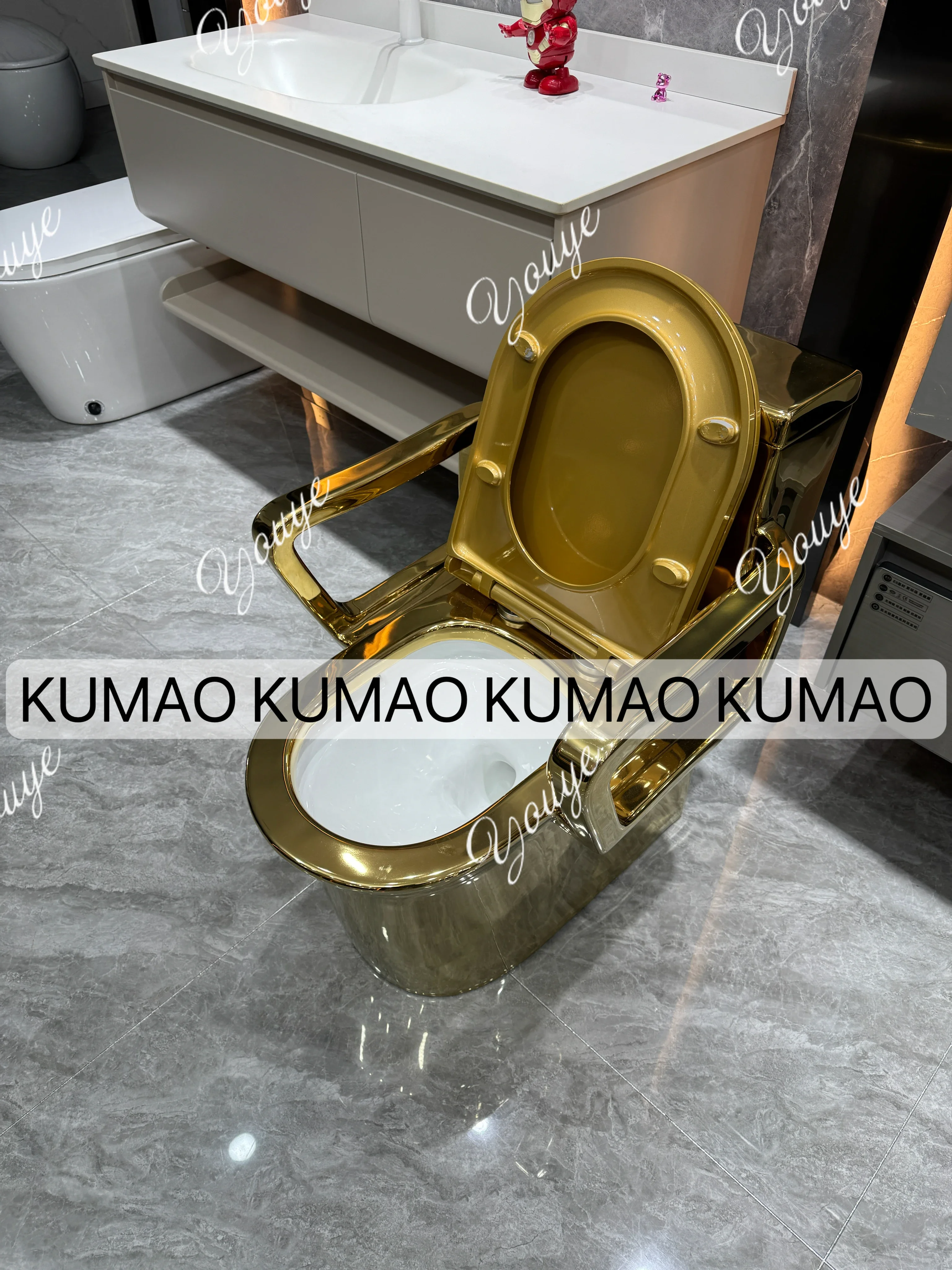 C Elderly With Handrails, Pregnant Women And Children, Bathroom, Household Ceramic Color Toilet, European Personalized Gold Toil