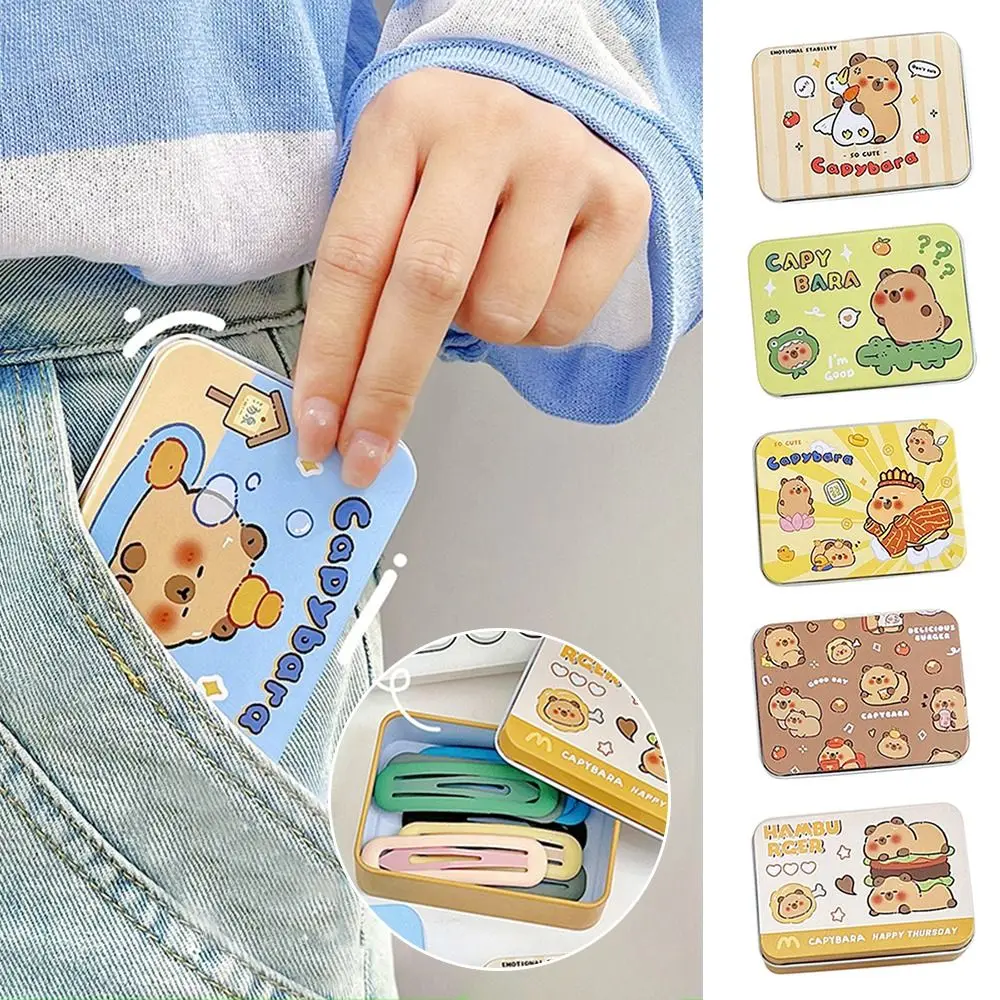 Candy Jewelry Capybara Storage Box Cartoon Pattern Large Capacity Small Tin Box Tinplate Cards Photos Peripherals