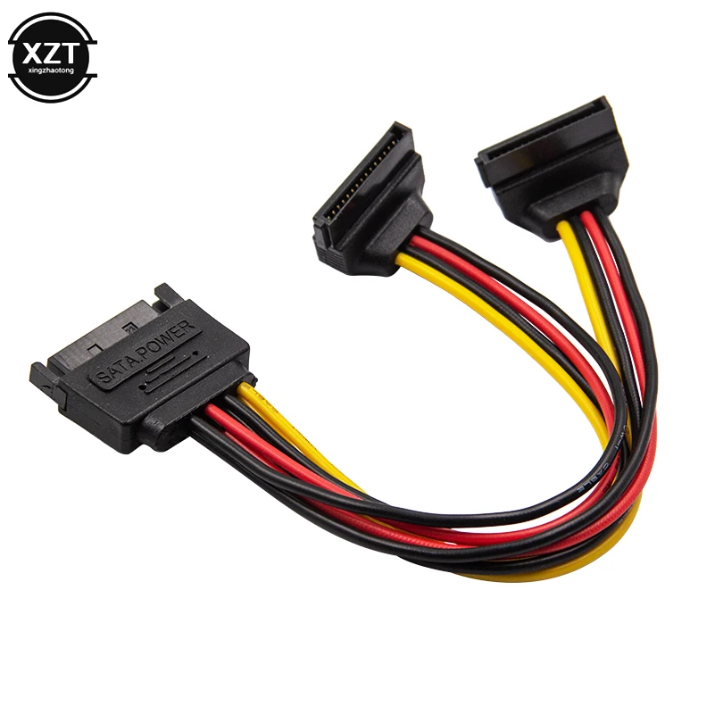 15cm 90 degree SATA 15-Pin Male to 2 x 15P Female Y Splitter Adapter Power Cable Wholesale Quality Assurance