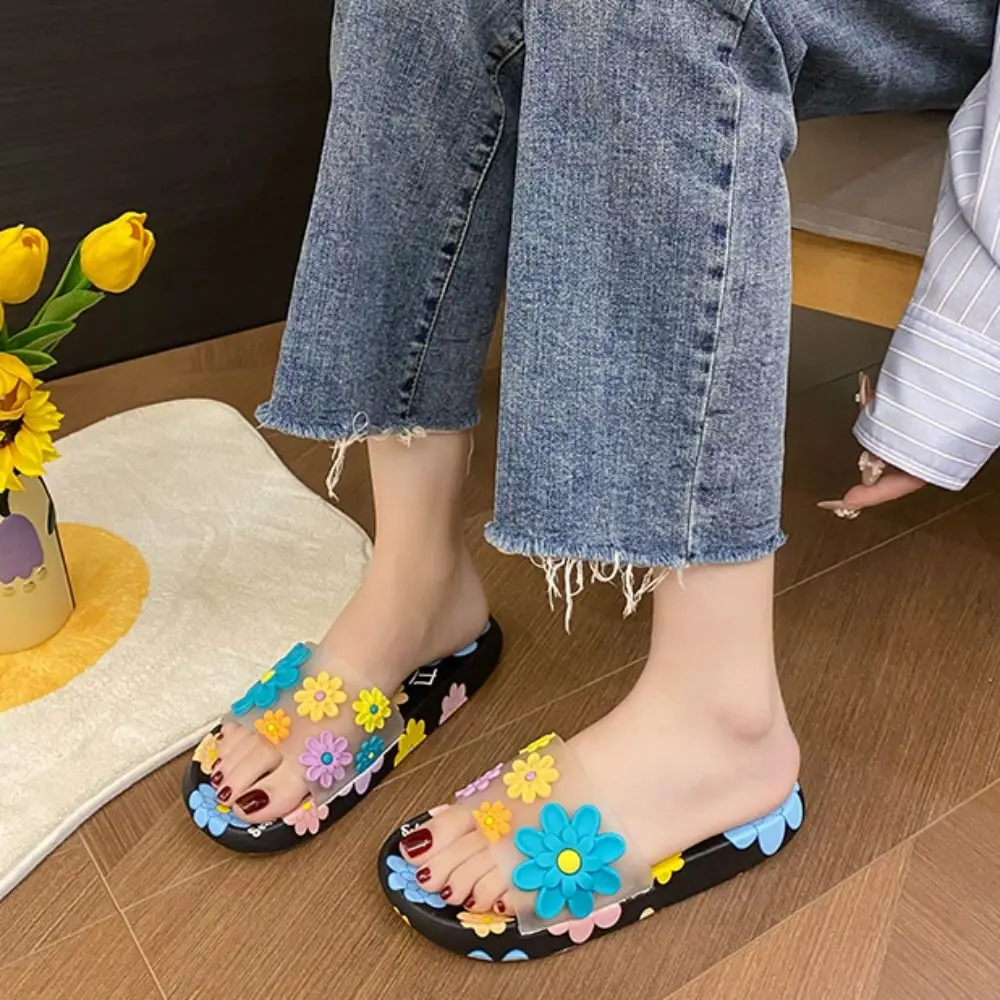 

Повседневные противоскользящие тапочки с цветочным принтом, тапочки на мягкой подошве из ПВХ, женская обувь, шлепанцы с милым цветком, сандалии с морским размером