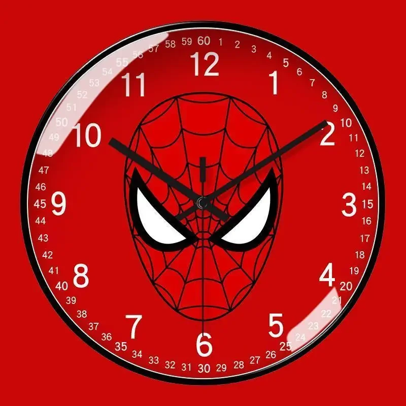 Reloj de pared de los vengadores de Marvel para sala de estar, reloj de pared redondo y silencioso con dibujos animados de películas periféricas de Spiderman