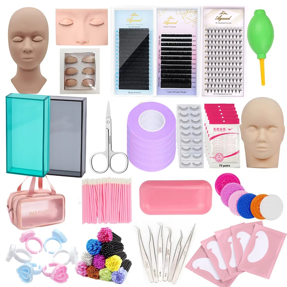 Grafting False Eyelashes Kit for Beginners Practice Model Head Mannequin Lashes Accessories Eye Pads Tweezers Brushes Makeup Set