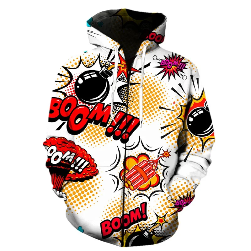 

3D Printed Colorful Zipper Pullovers For Men Cartoon Graffiti Pattern Sweatshirts Fashion Long Sleeve Streetwear Tops Hoodies