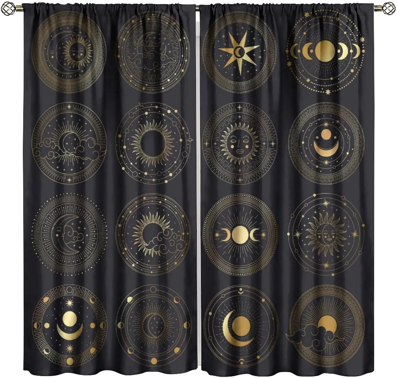 Celestial Zodiac Astrology Curtain Panels Boho Moon Sun Star Window Drapes Mystical Stars Night Sky Home Decor Window Treatment