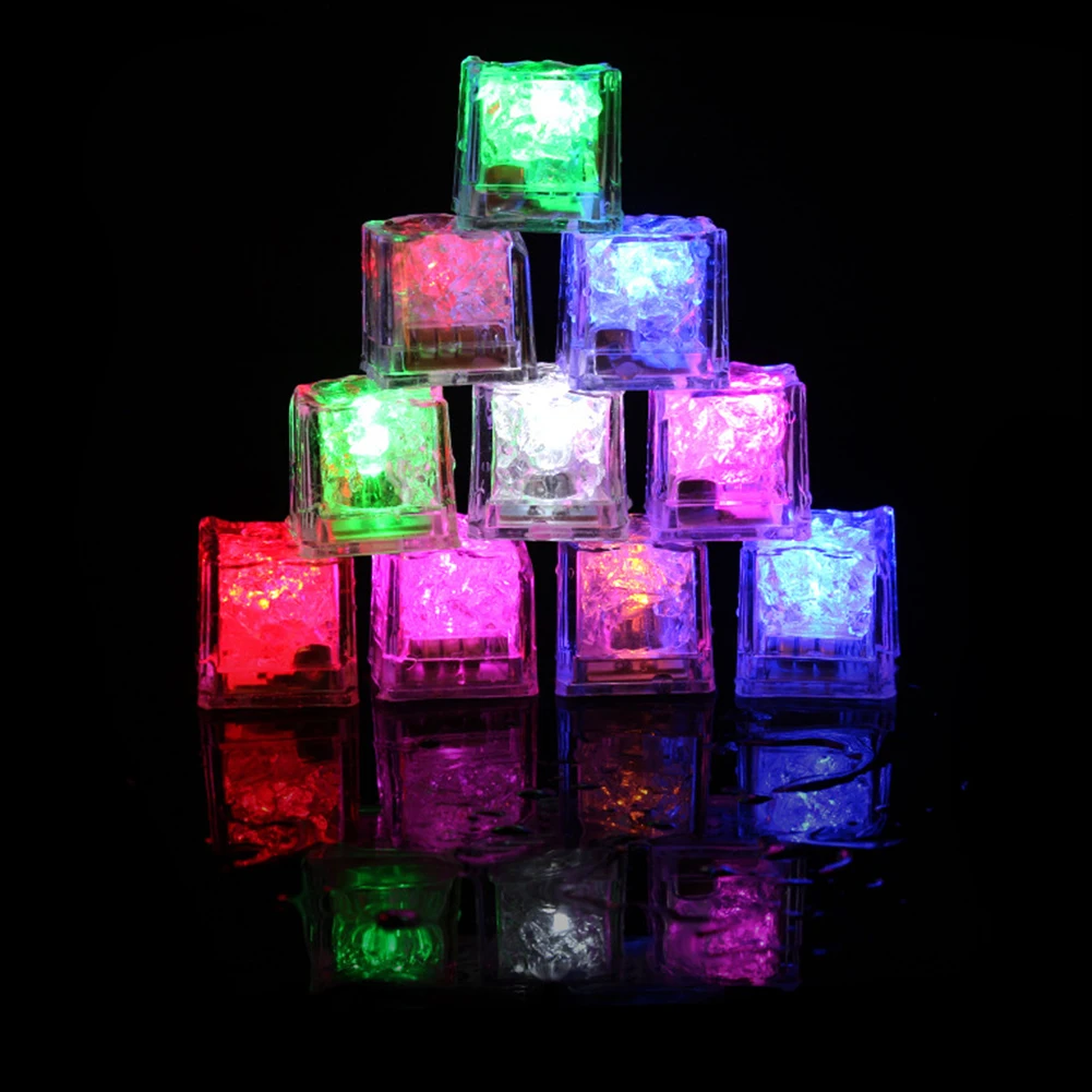 12pcs LED Light Up Ice Cubes Waterproof Colorful Glowing Ice Cubes For Drinks Flashing In The Dark Ice Cube For Club Bar Party