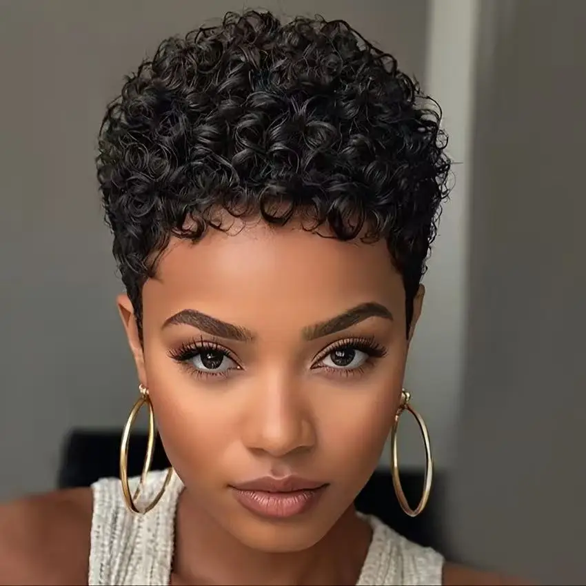 Afrikanische Synthetik-Perücken, Damen-Kurzhaarperücken mit Locken, Schwarze Kurzhaar-Lockenperücken, Rosen-Netz Hochtemperaturfaser-Perücken