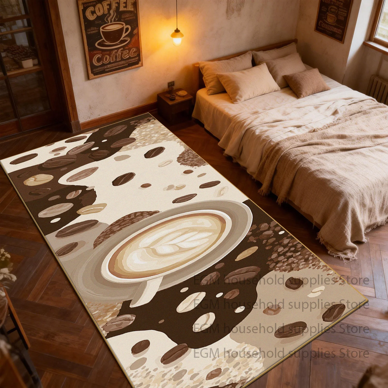 Hot Coffee Beans Print Carpet Retro literary style Design bedside Floor Mat non-slip Decorating The Living Room Rug washable