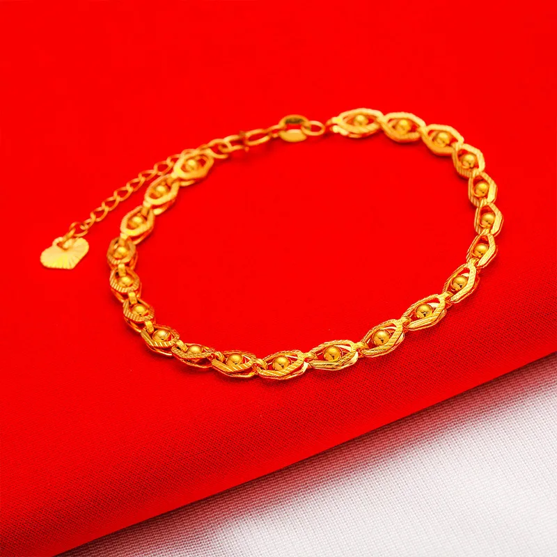 Beautiful Four-Leaf Clover Wedding Bracelet Real Gold Plated Eyelet Lucky Grass Hand String Chain For Women Gifts