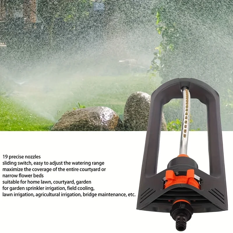 

High Coverage Swing Sprinkler for Garden Lawn Care 3600 Sq Ft Coverage 19-Hole Brass Nozzles Durable Metal Construction