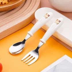 Baby Feeding Tableware Set Children Utensil Stainless Steel Toddler Dinnerware Cutlery Cartoon Infant Food Feeding Spoon Fork