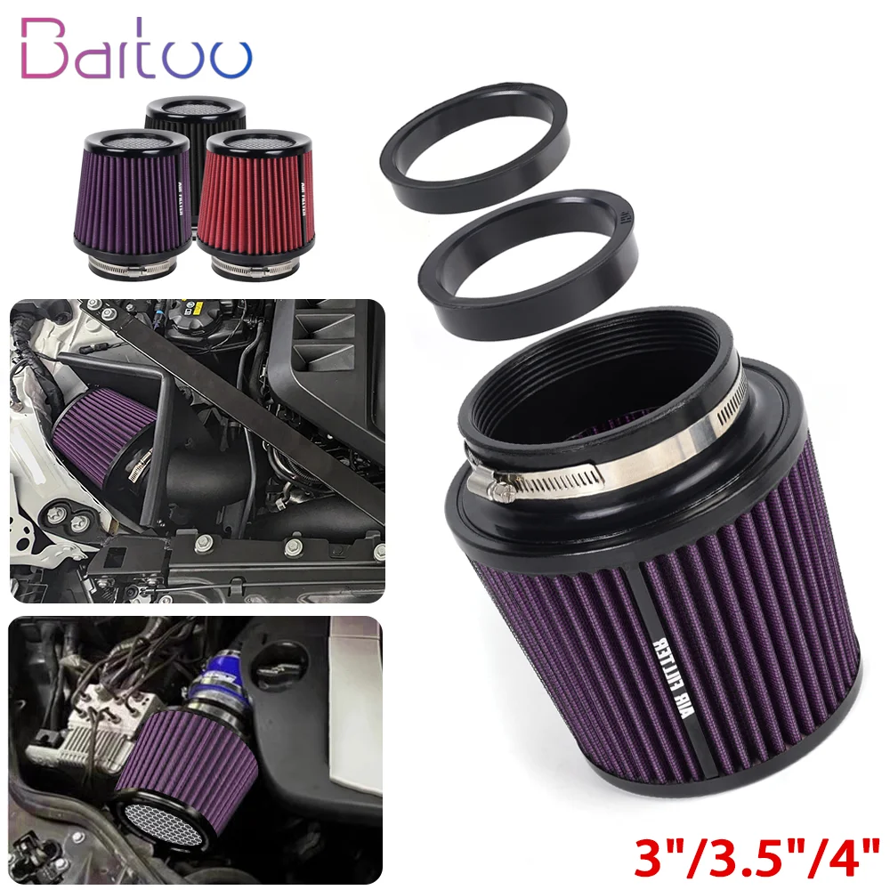 

BarToo-76mm/89mm/102mm Air Intake Filter Induction Kit Mesh Cone Power Intake High Flow Cold Air Filter With Adapters OFI129