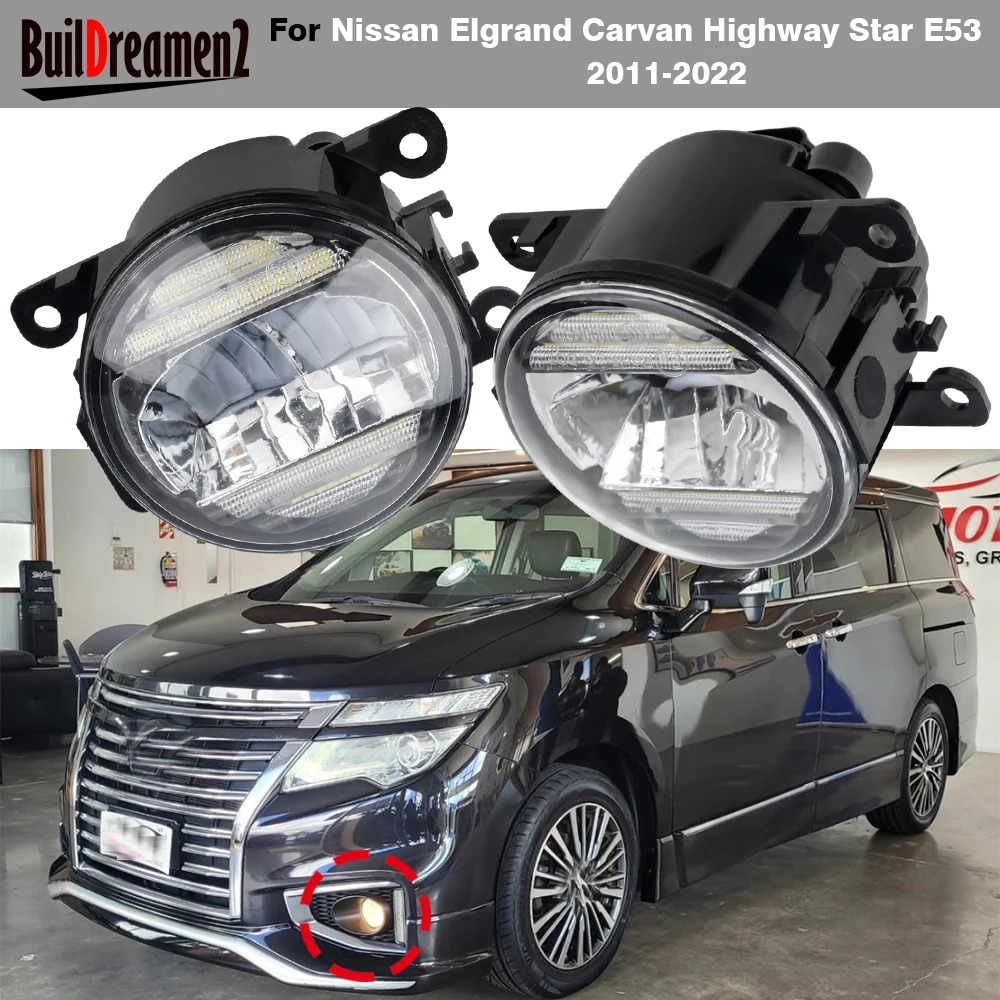 2 Pieces LED Fog Light Daylight For Nissan Elgrand Carvan Highway Star E53 2011-2022 30W Car Front Bumper Fog Lamp DRL H11