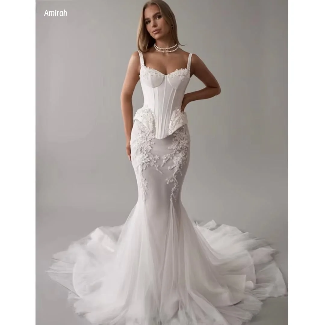 

Amirah Элегантные белые роскошные женские вечерние платья для особых случаев, праздничное платье с рыбьим хвостом для свадьбы, выпускного вечера на заказ