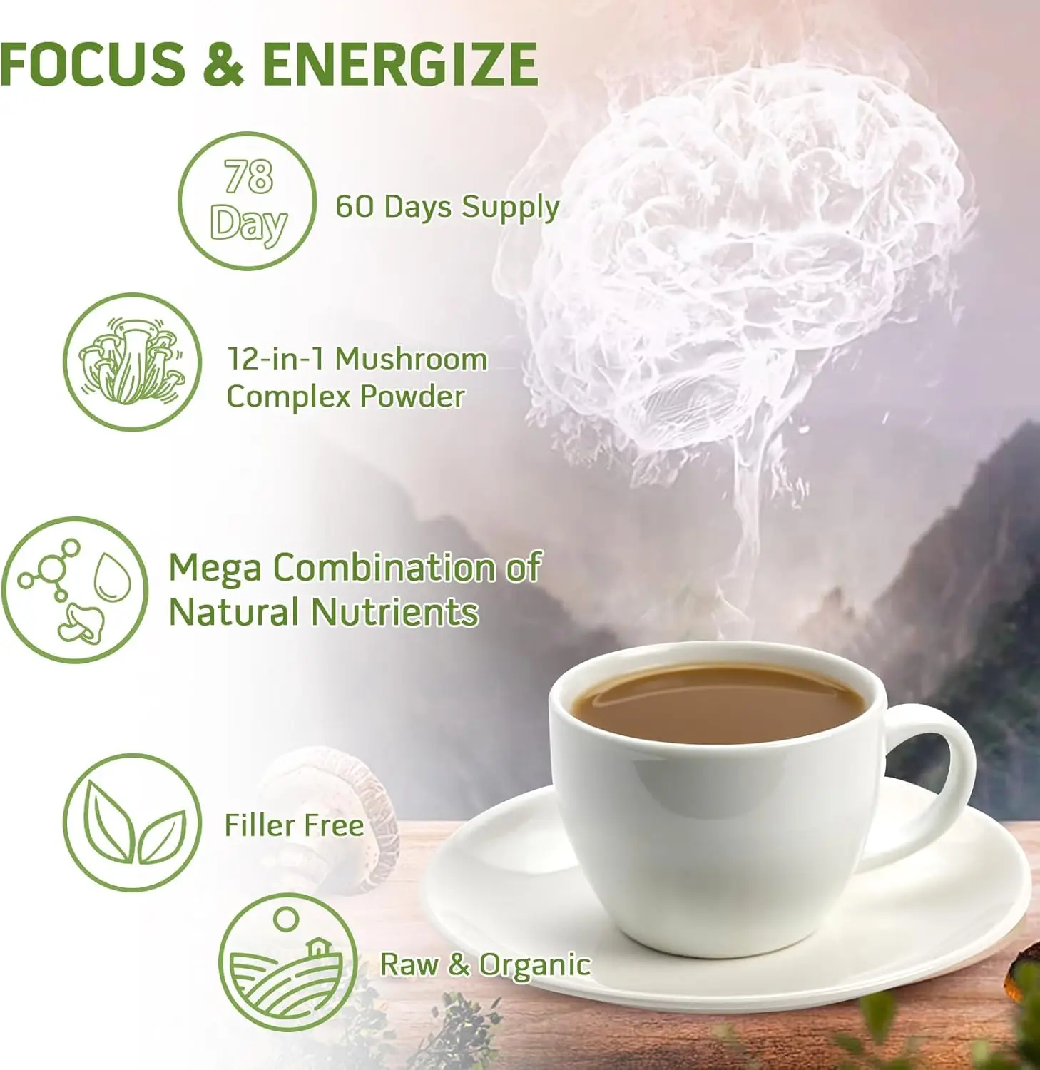 GREENPEOPLE 10-in-1 Mushrooms Lions Mane Supplement  Powder with Reishi Complex for Cognitive Function & Immune Support view 7