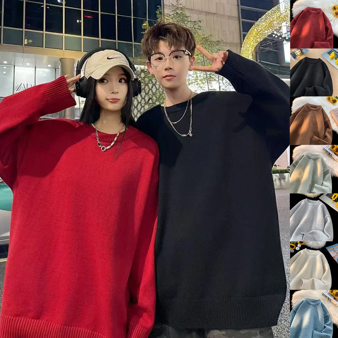 

Мужской однотонный вязаный свитер с круглым вырезом, базовый слой для ношения под одеждой, осенне-зимний, теплый, комфортный, с длинными рукавами, повседневный топ