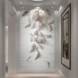 Estilo Europeu Personalizado Foto Papel De Parede, 3D Em Relevo Branco Flor Arte, Pintura De Parede Mural, Parede De Entrada Da Sala De Estar, Decoração De Casa