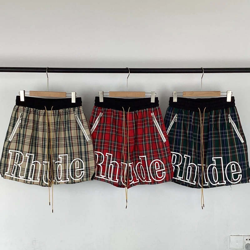 

26SS Checkered Pattern Sports Shorts American Streetwear Men Women Rhude Casual Shorts