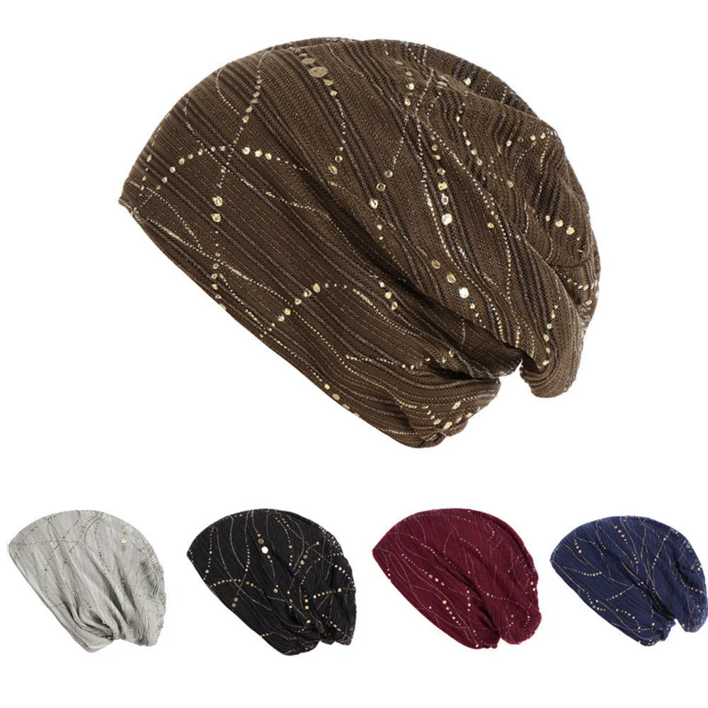 

Elastic Muslim Hijabs Turban Beanie Caps Women's Solid Color Soft Bonnet Head Wrap Retro Bead High Quality Turban Hats For Women