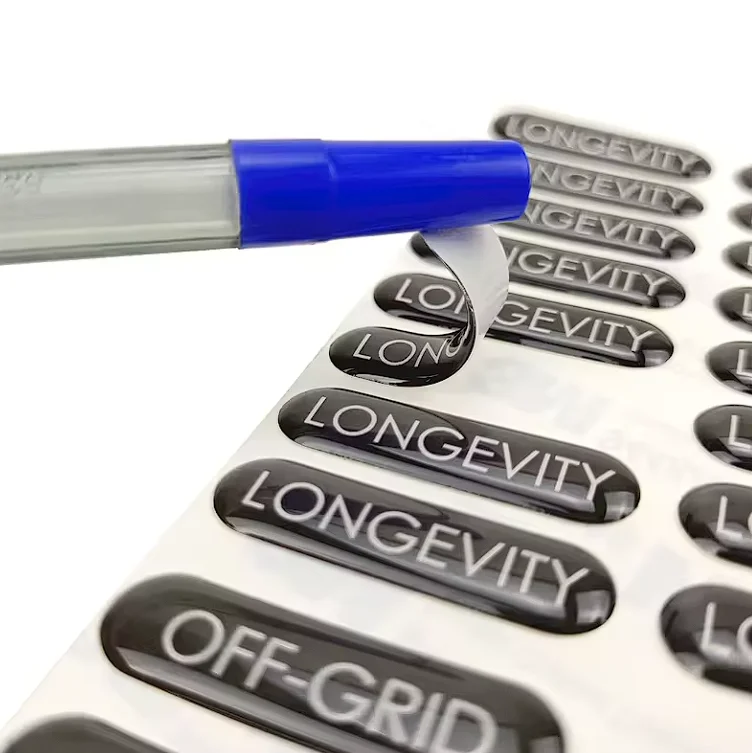 Op Maat Gemaakte Logo Clear Gel Verpakking Sticker Zacht Plastic Merk Logo Labels 3d Hars Dome Epoxy Sticker Met 3M Kleefstof