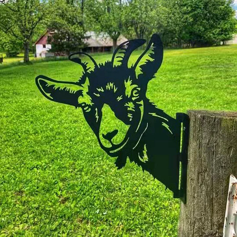 Peeping Goat Metal Art Sculpture Farm Fence Art Wall Decor Peeping Goat Garden Decor Outdoor Indoor Hanging Ornaments