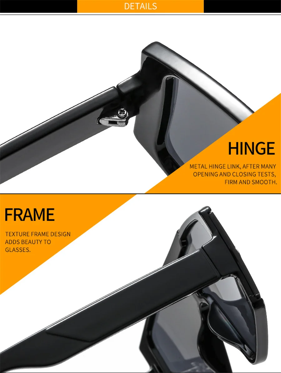 Modische, übergroße, quadratische Sonnenbrille für Damen, UV400, Vintage-Sonnenbrille, luxuriöses großes Design, Schutz im Vintage-Stil – Detail 13