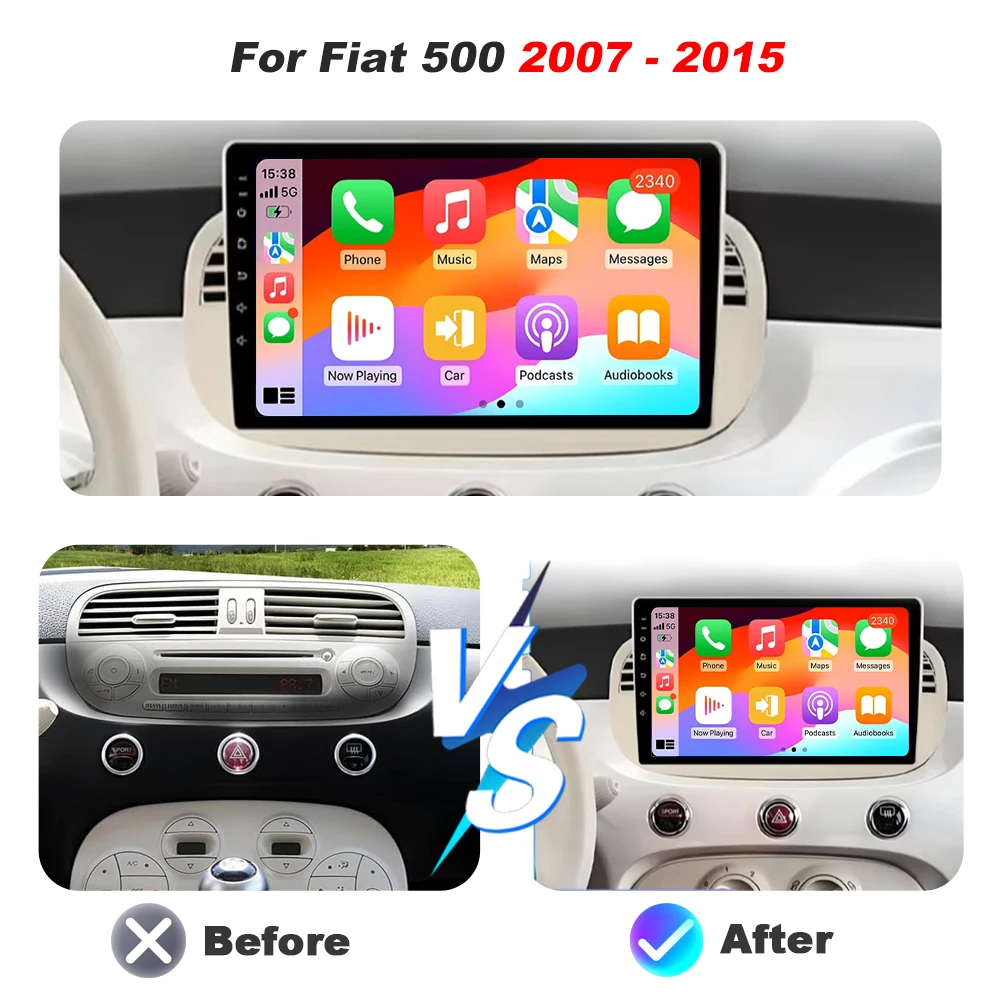 Android 16 Auto for Fiat 500 2007-2015 Car Radio Wireless Carplay GPS Navigation Screen Stereo Video Head Unit  Wireless Carplay