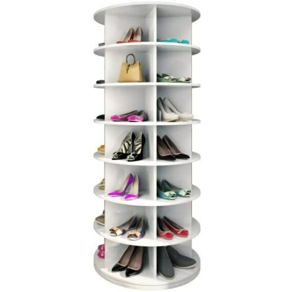 Shoe Rack Tower, original 7-tier hold over 35 pairs of shoes, Spinning Shoe Display Lazy Susan, Revolving 360 shoes rack tower