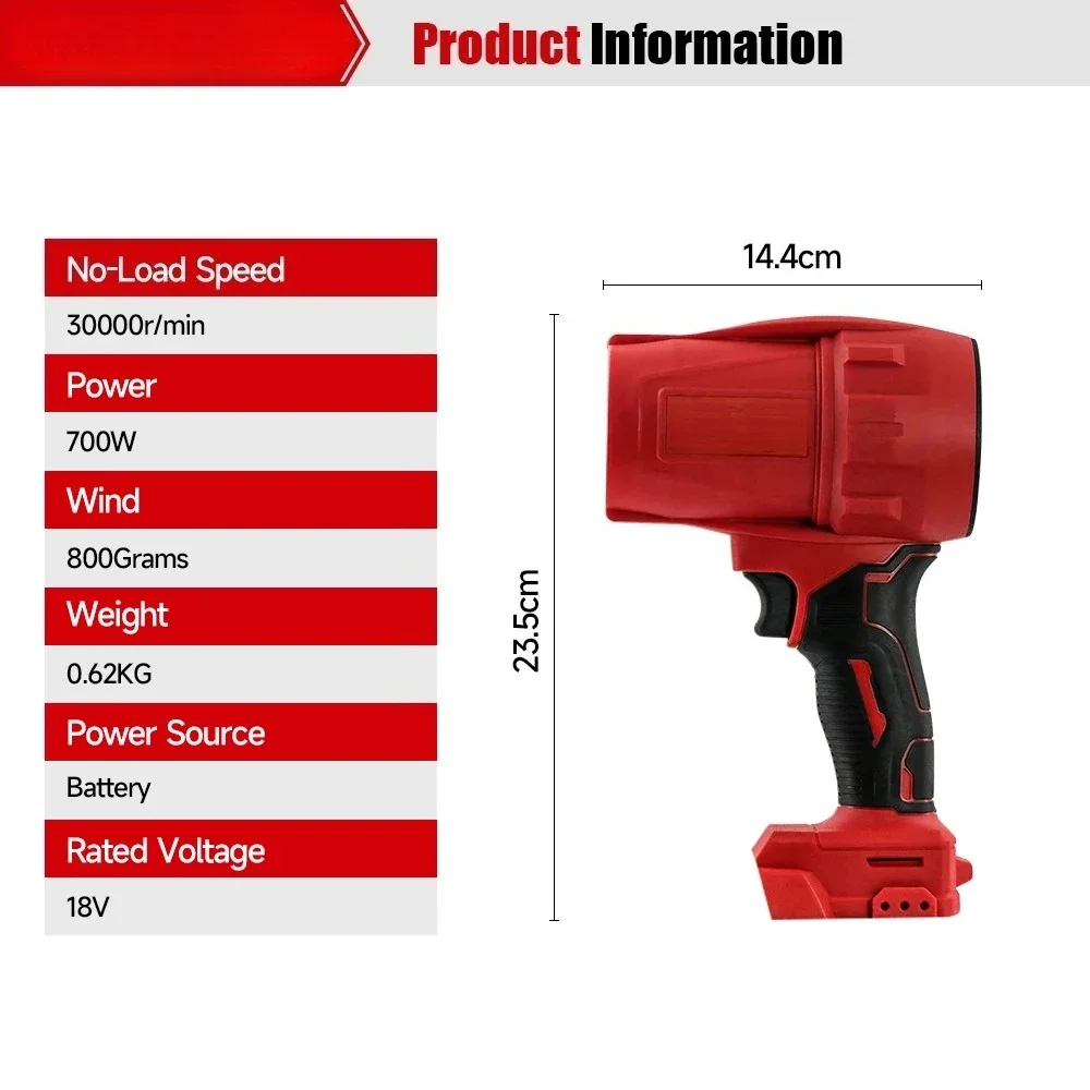 

For Milwaukee18V Brushless Electric Turbojet Fan 30000r/min Super Strong Wind Force Car Dust Removal Tool Car 18V Battery