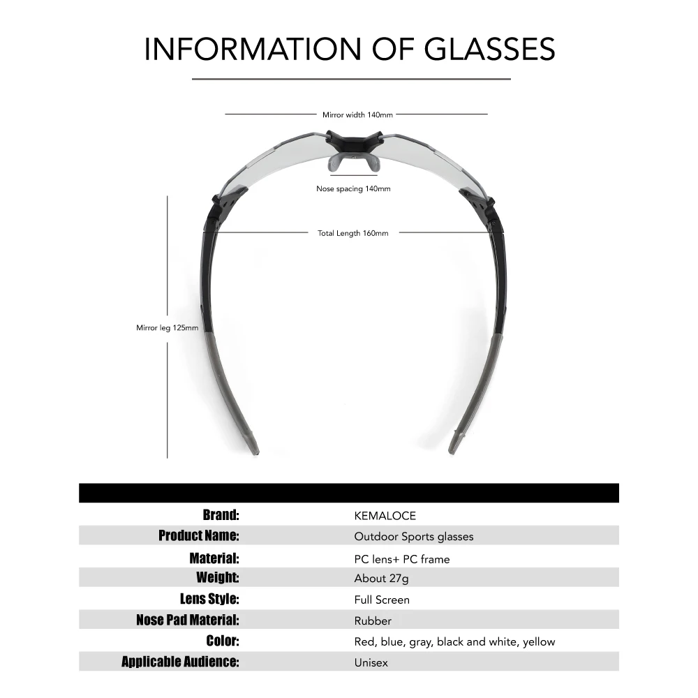 KEMALOCE Cycling Glasses Men Photochromic MTB Running Driving Goggles Outdoor Sport Eyewear UV400 Polarized Fishing Sunglasses