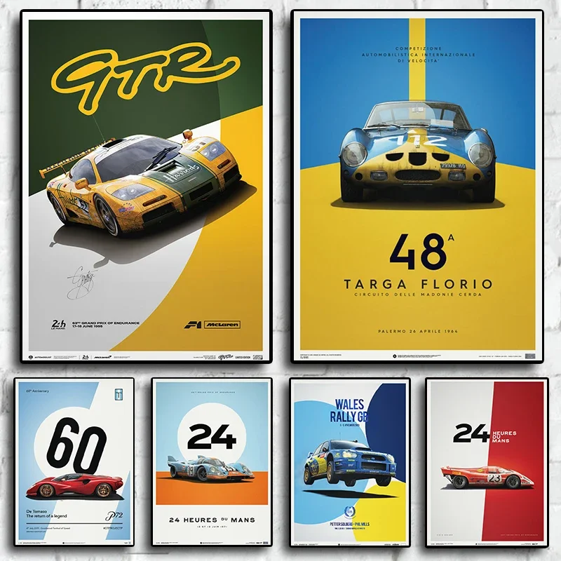 Cuadro Vintage de coches de carreras de 24 horas Du Mans de fama mundial, carteles impresos en lienzo para decoración artística de pared del hogar para sala de estar