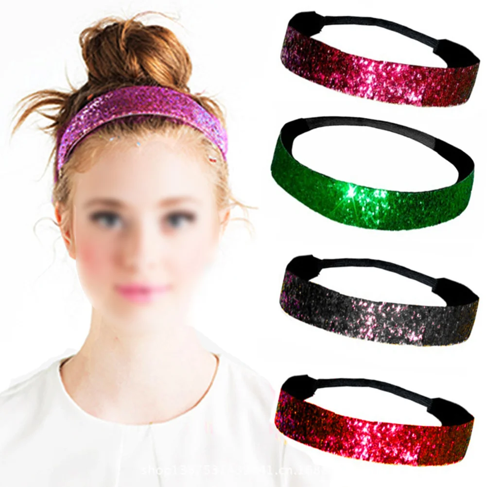 

12pcs Candy Color Sports Headband Glitter Elastic Bands For Women Fitness Yoga Festival Party Cosplay Hair