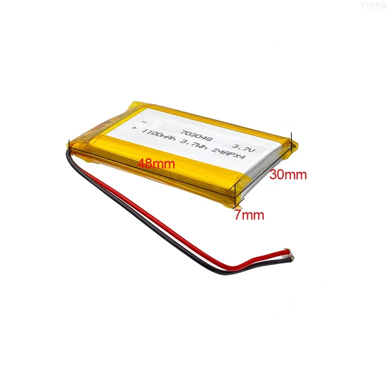 3.7V 703048 1100mAh Lithium Polymer Rechargeable Battery for Beauty Instrument Early Education Machine Laptop，4PCS Battery+cable