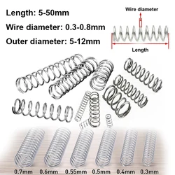 Micro ressort de compression en acier inoxydable, diamètre du fil 0.3mm, 0.4mm, 0.5mm, 0.6mm, 0.7mm, 0.8mm, OD, 10 pièces