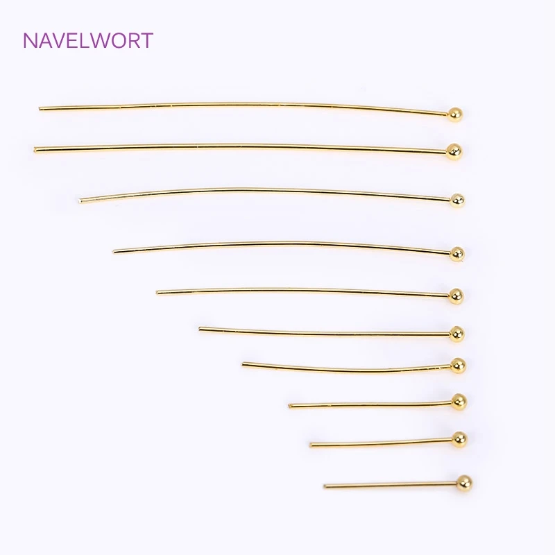 50pcs/Lot Brass Ball Head/Flat Head/Eye Head Pins Supplies For Jewelry 18K Gold Plated Pins DIY Beading Accessories Wholesale