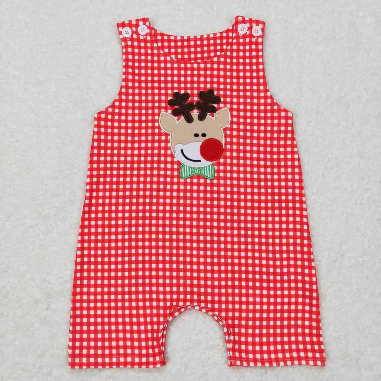 

New Wholesale Baby Summer Sleeveless Christmas Jumpsuit Pattern Embroidery Elements Bright Colors Plaid Elements