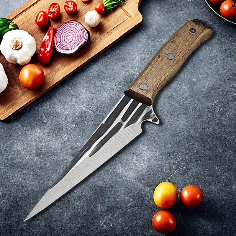 Stainless Steel Boning Knife Forged Full Tang Kitchen Chef Knives Meat Cleaver Butcher Knife Fish Knife with Wood Handle Tools